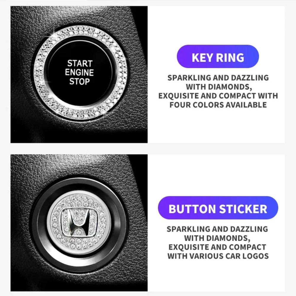 Set van 3 ringen met kristallen voor auto startknop